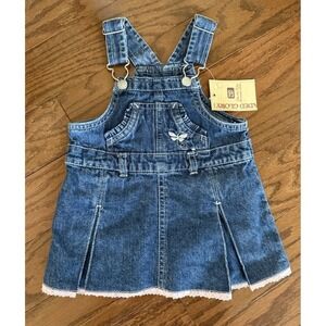Vintage Faded Glory Girls Denim Dress Jumper Overalls Butterfly 3-6mo NEW w/ Tag